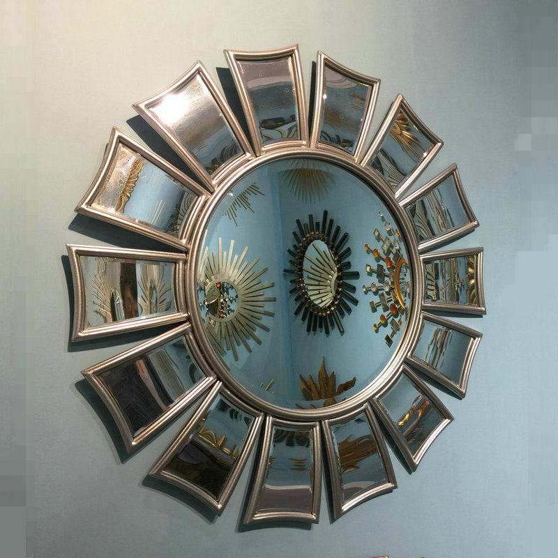 美式铁艺太阳装饰镜金属复古金壁挂圆形镜子客厅餐厅背景墙玄关镜