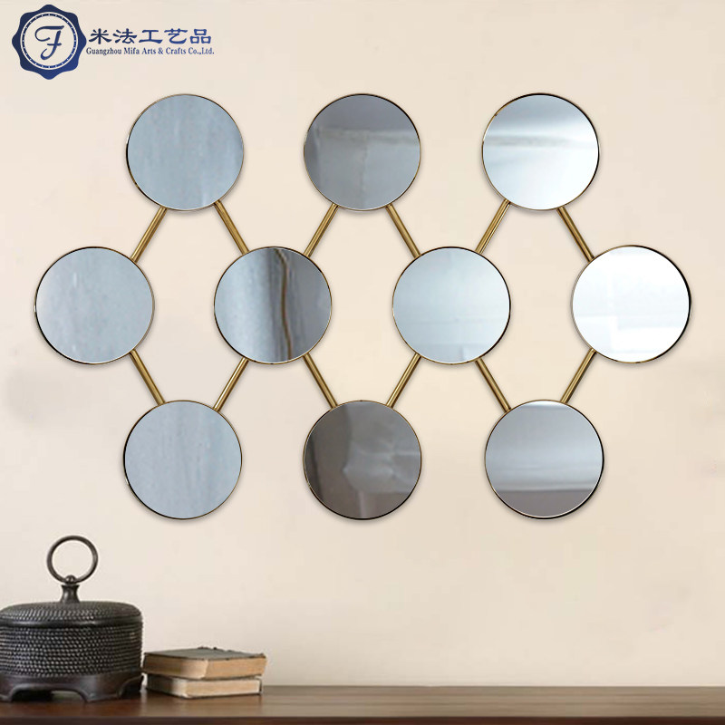 ins轻奢装饰镜样板房客餐厅壁挂镜玄关镜软装不锈钢镀金圆形镜子