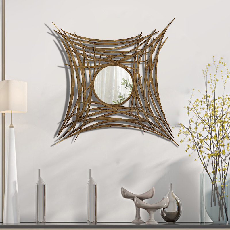 北欧壁挂墙面鸟巢装饰镜美式金属铁艺样板间软装客厅餐边镜玄关镜