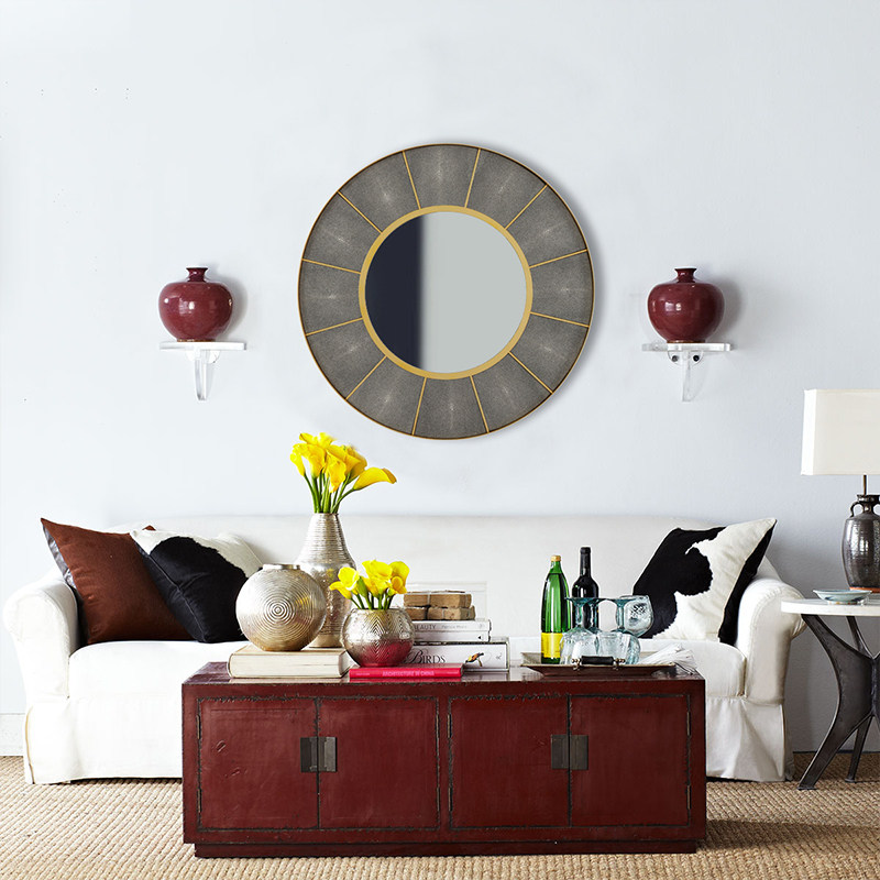 美式圆形装饰镜玄关镜金属壁挂镜