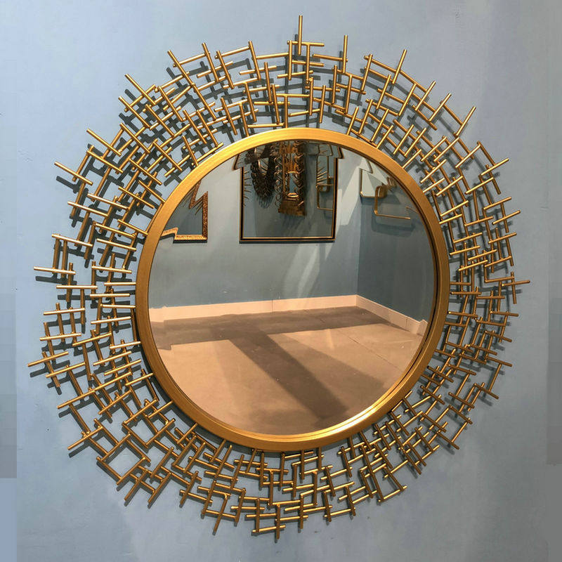 美式圆形太阳镜铁艺金属轻奢软装金色客厅餐厅壁挂墙玄关装饰镜子