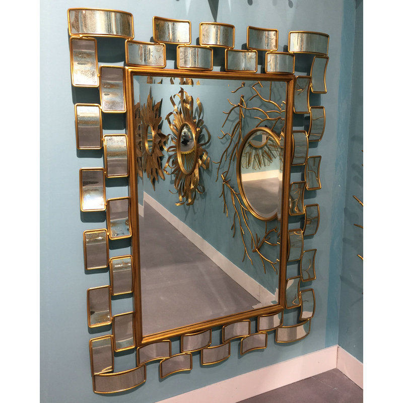 美式铁艺装饰镜复古金色客厅餐厅背景墙玄关镜壁挂镜浴室梳妆镜子