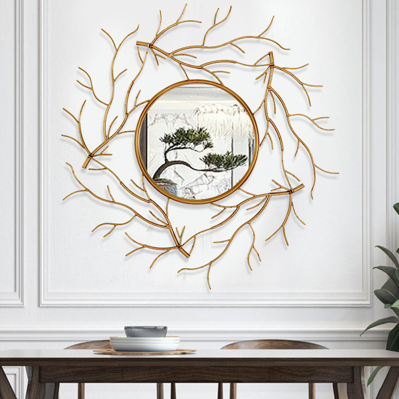 ins树枝创意铁艺装饰镜美式轻奢客厅玄关镜餐厅背景墙壁挂艺术镜