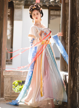 夏时墨子研原创汉服女坦领三件套中国风一片式齐腰半臂唐制春秋款