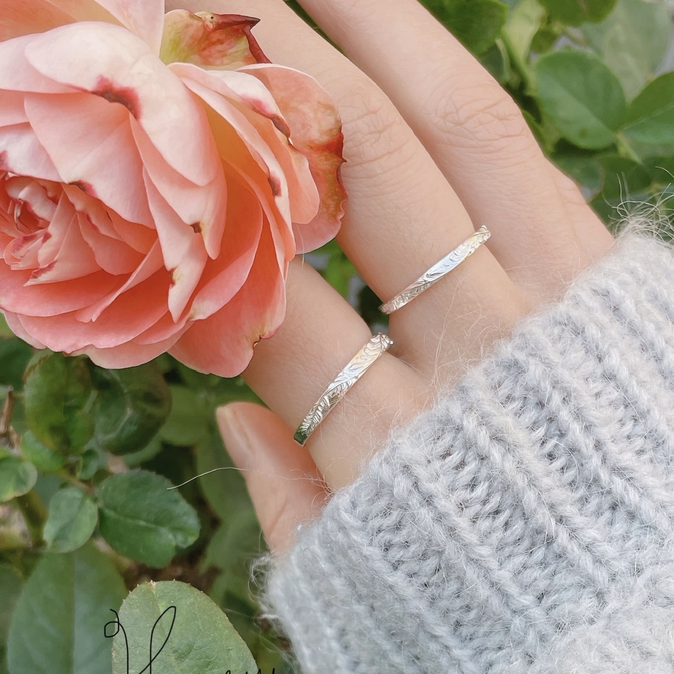 agete浮雕花纹男女情侣对戒戒指