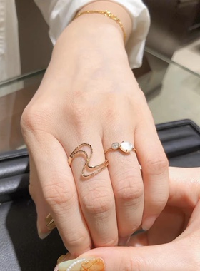 翻转戒指丝带曲线个性时尚浪漫极简叠戴nojess925纯银镀金指环女