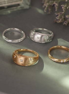 agete新品手工拉丝星光宽版戒指