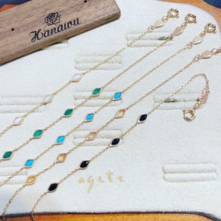 自制盾牌梦想成真手链菱形彩宝天然石绿松黑玛瑙气质银镀金