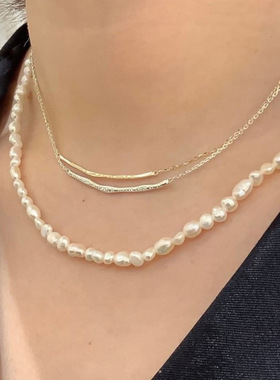 爱丽丝noje日系英文字母极简叠戴手链项链刻字横条纯银镀金女订做