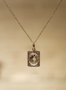 agete银天然绿水晶复古雕花吊坠