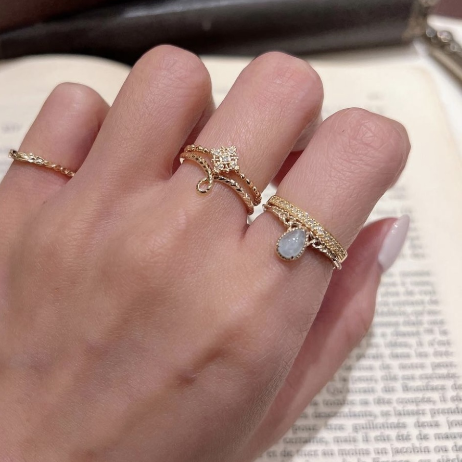 agete女银日系独特造型戒指叠戴