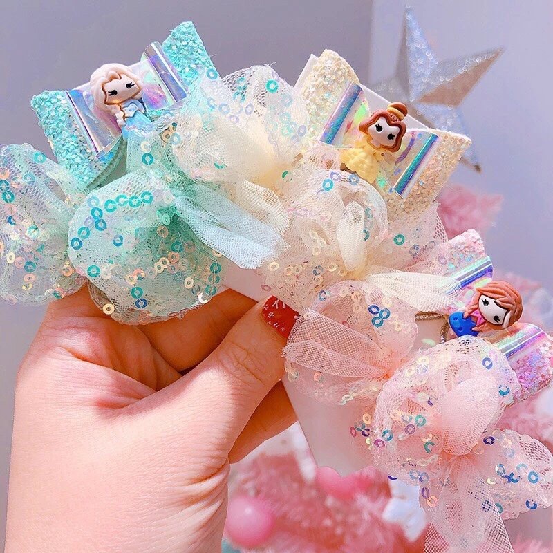 清库冰雪奇缘可爱软陶艾莎公主亮蕾丝蝴蝶结儿童发夹皮筋套装礼物