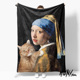 戴珍珠耳环 少女十七世纪欧洲名画二创猫插画毛毯挂毯休闲毯绒毯