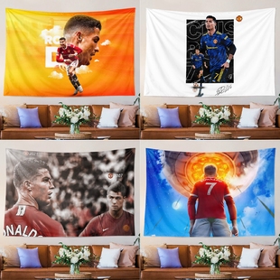 曼联C罗海报CR7罗纳尔多足球球星周边工作室装饰背景墙布挂布挂毯