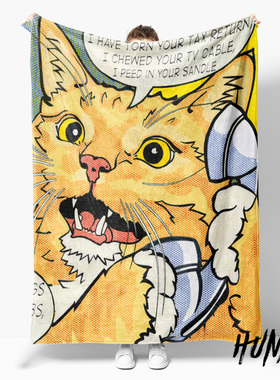 橘猫超现实插画当代现代艺术名画海报风格毛毯午睡沙发盖毯被床单