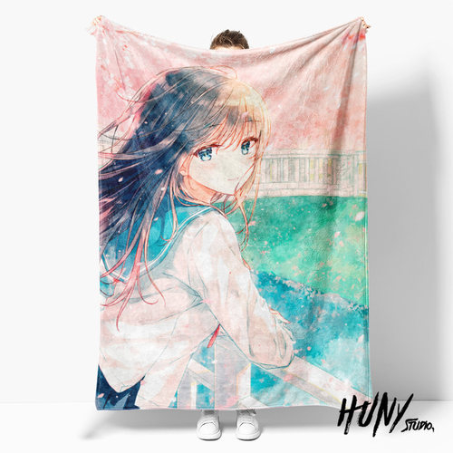 动漫樱花雨少女风毛毯