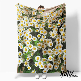 田园诗意非洲菊花洋甘菊写实风花海午休毯沙发毯空调毯子盖毯毛毯
