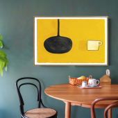 挂画ins 饰画抽象餐具食物柠檬黄现代简约厨房横款 北欧风格 餐厅装