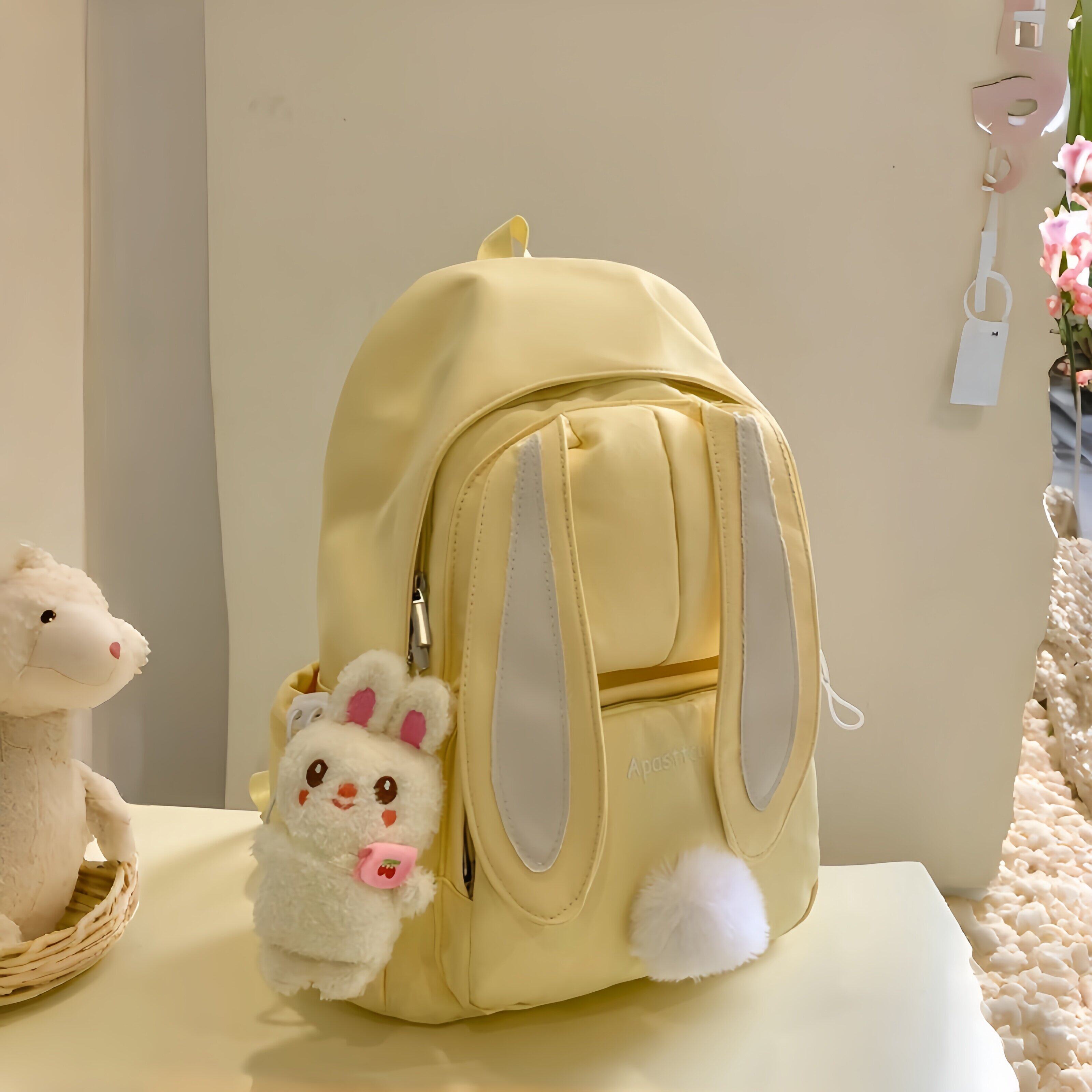 双肩包黄色兔子书包大容量女高级感小众旅游轻便高颜值出行背包