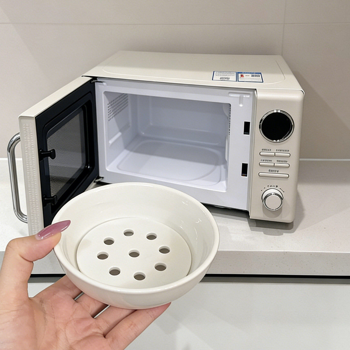 陶瓷沥油碗微波炉加热简约碗陶瓷蒸碗家用蘸料双层滤汤碗热饭容器