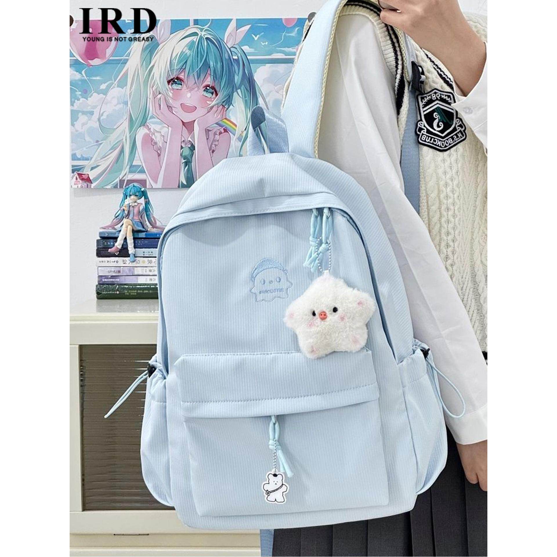 蓝色书包双肩包女旅游轻便大容量高中生大学生上课通勤百搭高颜值