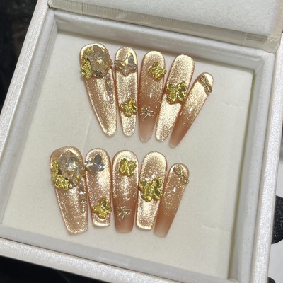 【UM美甲】纯手工穿戴甲纸醉金迷富贵猫眼金色猫眼轻奢高级穿戴甲