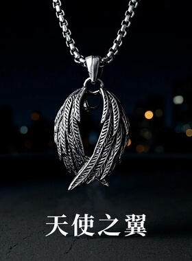 天使之翼翅膀吊坠镀钛钢项链男款复古毛衣链高级生日礼物送男友坠