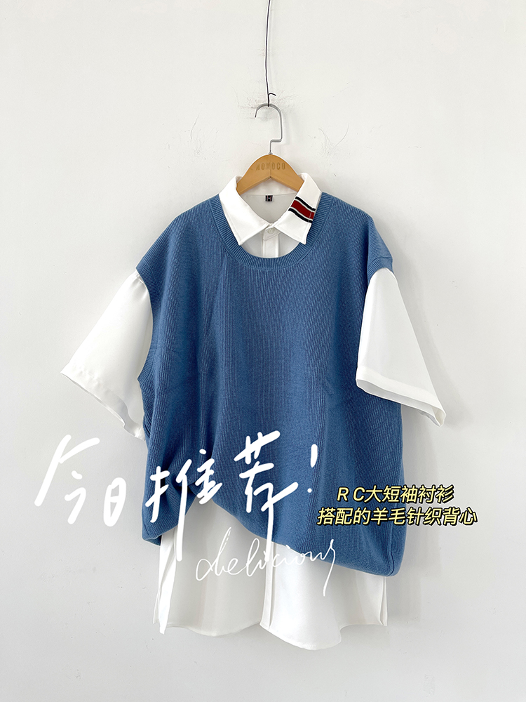 短袖衬衫情侣款织带翻领直筒