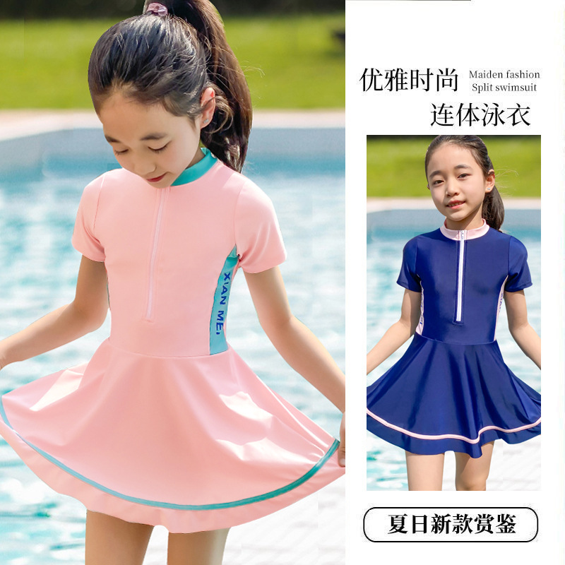 儿童泳衣泳裤批发女童连体2025新款防晒游泳衣中大童训练游泳装备