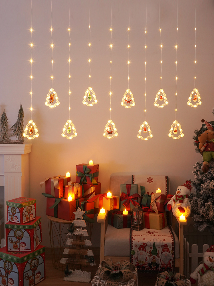 圣诞树圣诞窗帘灯圣诞灯饰氛围灯装饰灯彩灯冰条灯装饰品场景布置