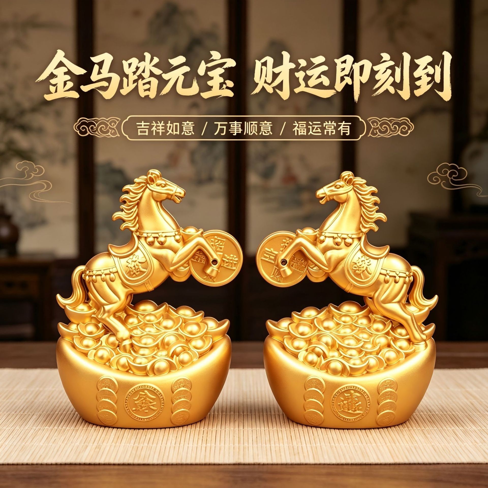 【新品】金马摆件招财马到成功玄关开业礼品生肖客厅办公室装饰