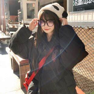 美式复古黑色立领潮牌棉服冬季女学生宽松加厚面包服保暖外套棉衣