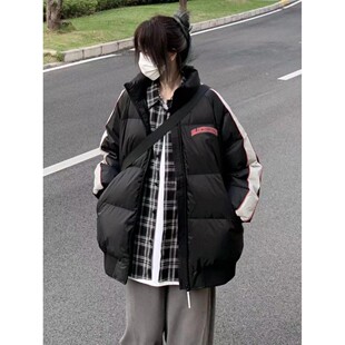 韩版拼色字母刺绣潮牌棉服女冬季新款立领加厚宽松学生外套面包服