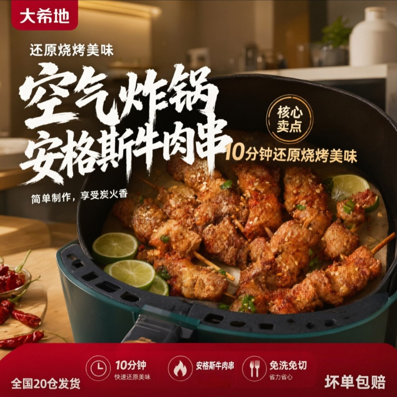 【大希地】安格斯牛肉串240g自助烧烤食材BBQ冷冻小串串烤肉批发