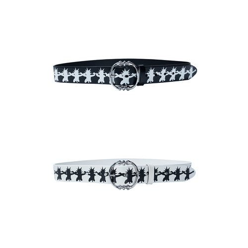 FVVO Skull Kid Print Punk Leather Belt 骨环印花牛皮腰带