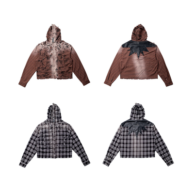 FVVO Distressed Hooded Plaid Shirt FVVO破坏格纹连帽衬衫