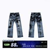 Flocked Slant Fly FVVO Jeans植绒斜襟牛仔裤