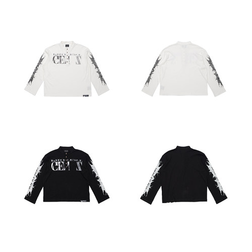 FVVO Ribbed Printed Henley Long Sleeve