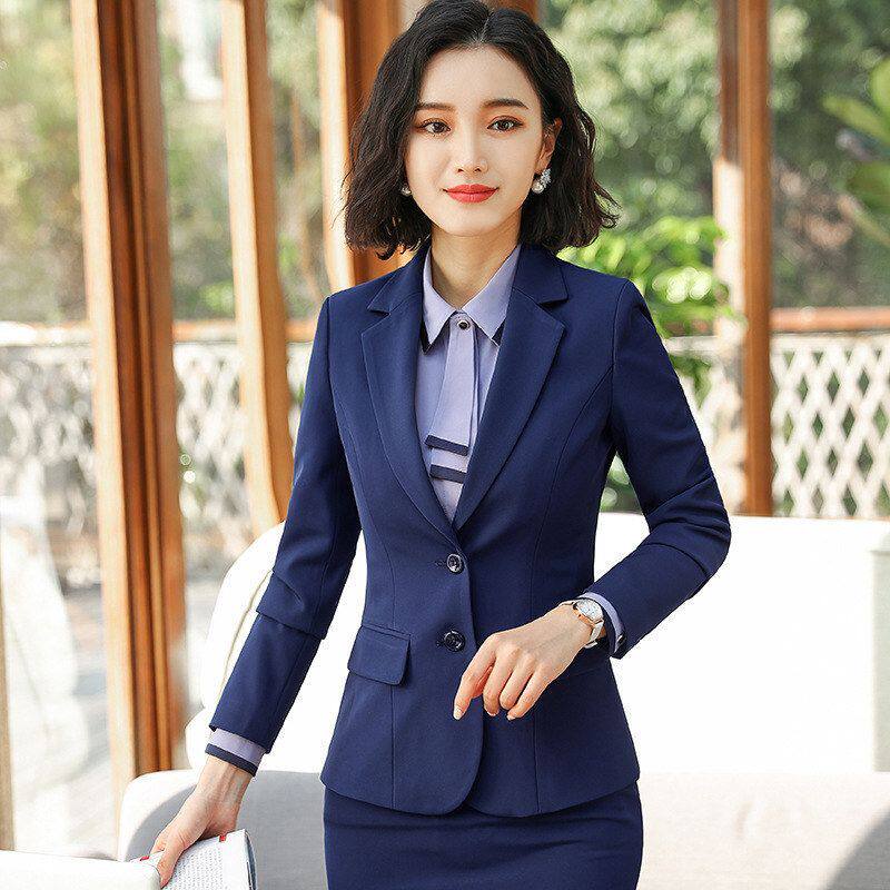 2025春秋新款职业女裤套装长袖黑色西服传统蓝色西裤套裤女KY316