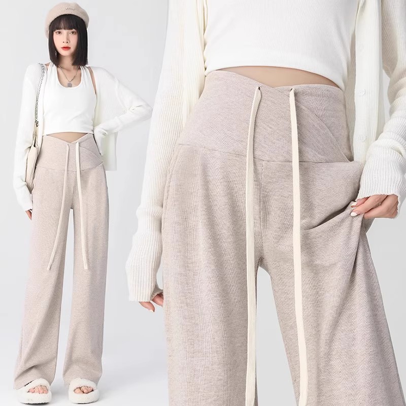 孕妇裤子外穿2024新款肚子糯米阔腿裤秋装怀孕期产后松紧抽绳低腰