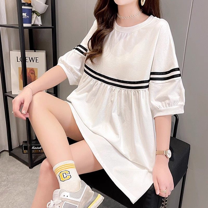 网红t恤女ins超火2025新款夏季宽松中长款纯色洋气学生短袖上衣服
