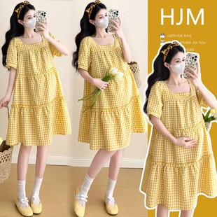 显瘦短袖 孕妇装 孕妈穿搭气质连衣裙夏时尚 2025新款 裙子A字裙 夏装