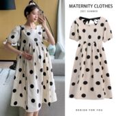 短袖 新款 波点中长款 裙时尚 孕妇裙夏 孕妇装 大码 夏天连衣裙2025夏装