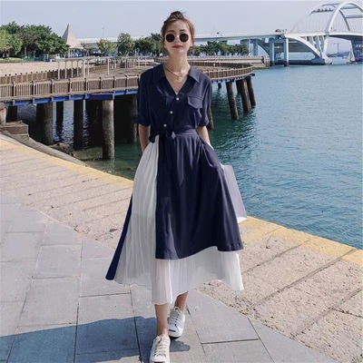 夏季新款衬衫短袖连衣裙2025年高级显瘦收腰设计感小众a字长裙女