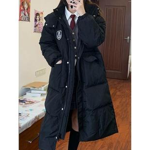 长款羽绒服女2024新款小个子黑色学院风加厚学生冬季外套女款冬装