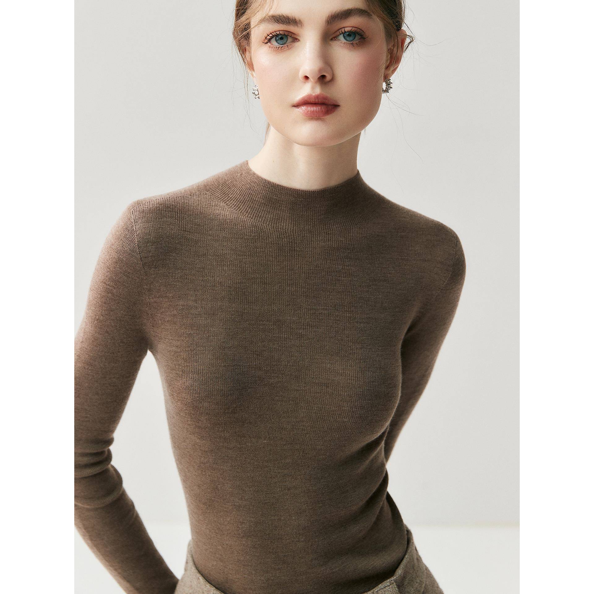 真18针带标~可机洗!扬子纱精纺100%羊毛衫女半高领紧身针织薄毛衣