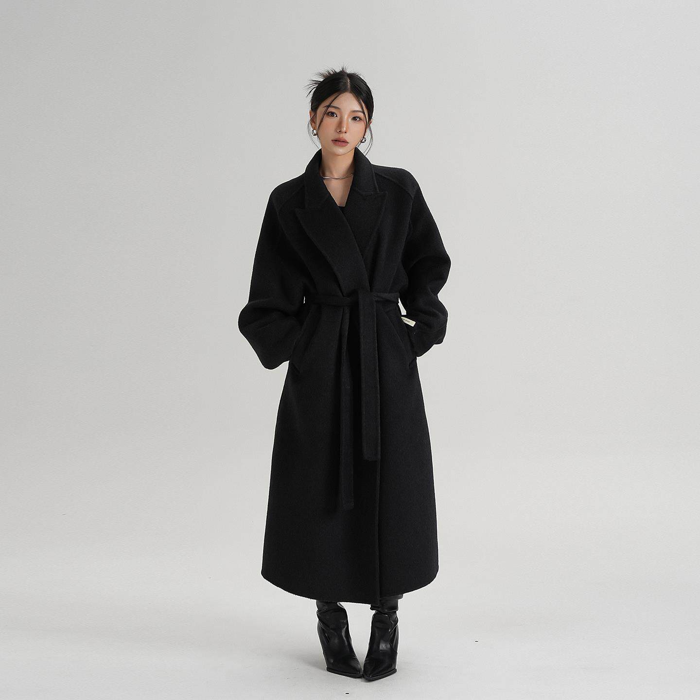 SRYS AME气质高级感系带长款羊毛大衣毛呢外套呢子秋冬装新款女装
