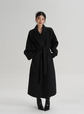 SRYS AME气质高级感系带长款羊毛大衣毛呢外套呢子秋冬装新款女装