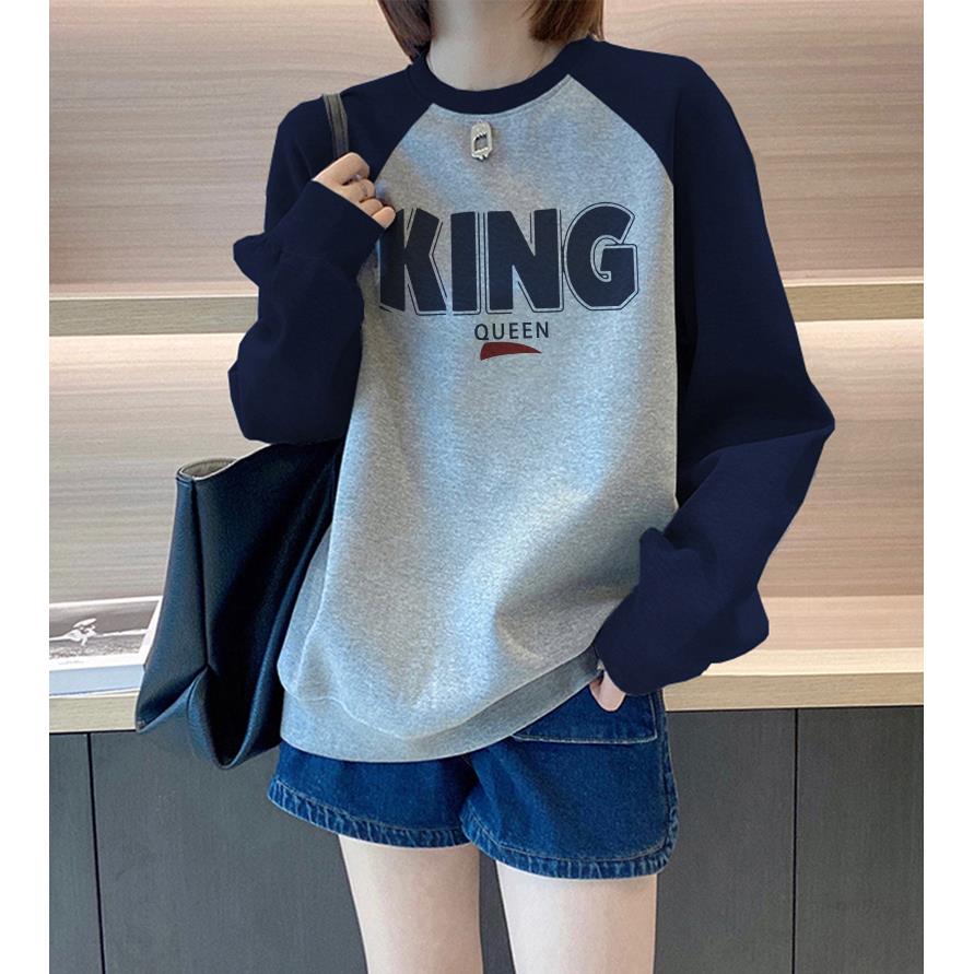 美式圆领卫衣女秋冬大码内搭打底衫胖mm显瘦插肩长袖加绒加厚上衣