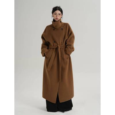 SRYS AME气质高级感盔甲领长款驼色羊毛大衣毛呢外套秋冬装新款女